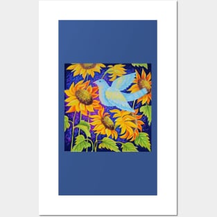 Dove in Sunflowers Illustration Art Posters and Art